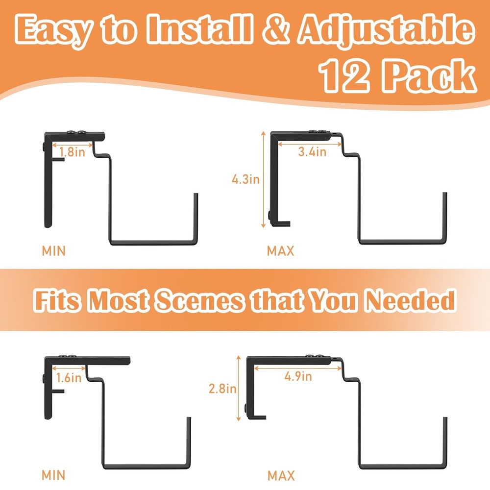 ETELI Railing Planter Hanging and Planter Box Brackets Set 6 Pack Adjustable ...