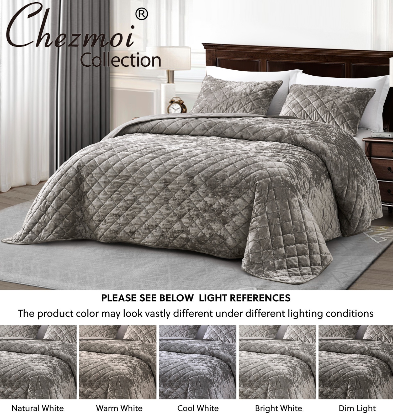 Chezmoi Collection Lux 3-Piece Diamond Stitch Plush Distressed Velvet Quilt Set