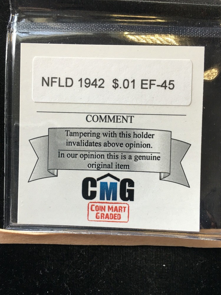 1942 Coin Mart Graded, Newfoundland Small One Cent,**EF-45**