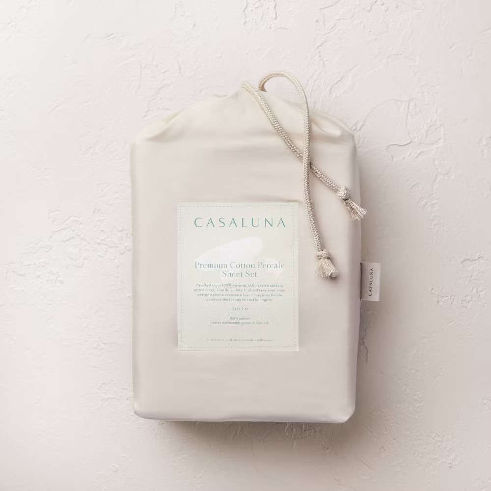 Queen 400 Thread Count Percale Sheet Set Natural - Casaluna
