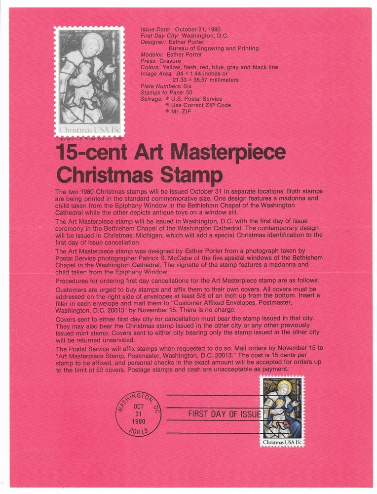STAMP SCOTT 1842 "Madonna & Child" 15 CENT 1980 FDC