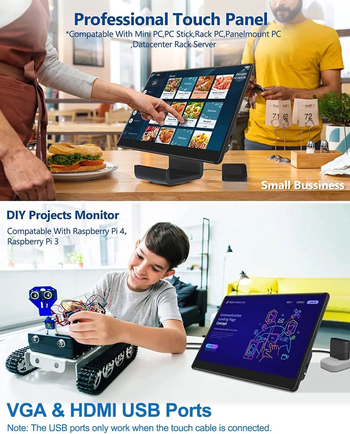 UPERFECT 13.3 inch Portable Monitor Touchscreen Screen HDMI VGA VESA 1920x1080