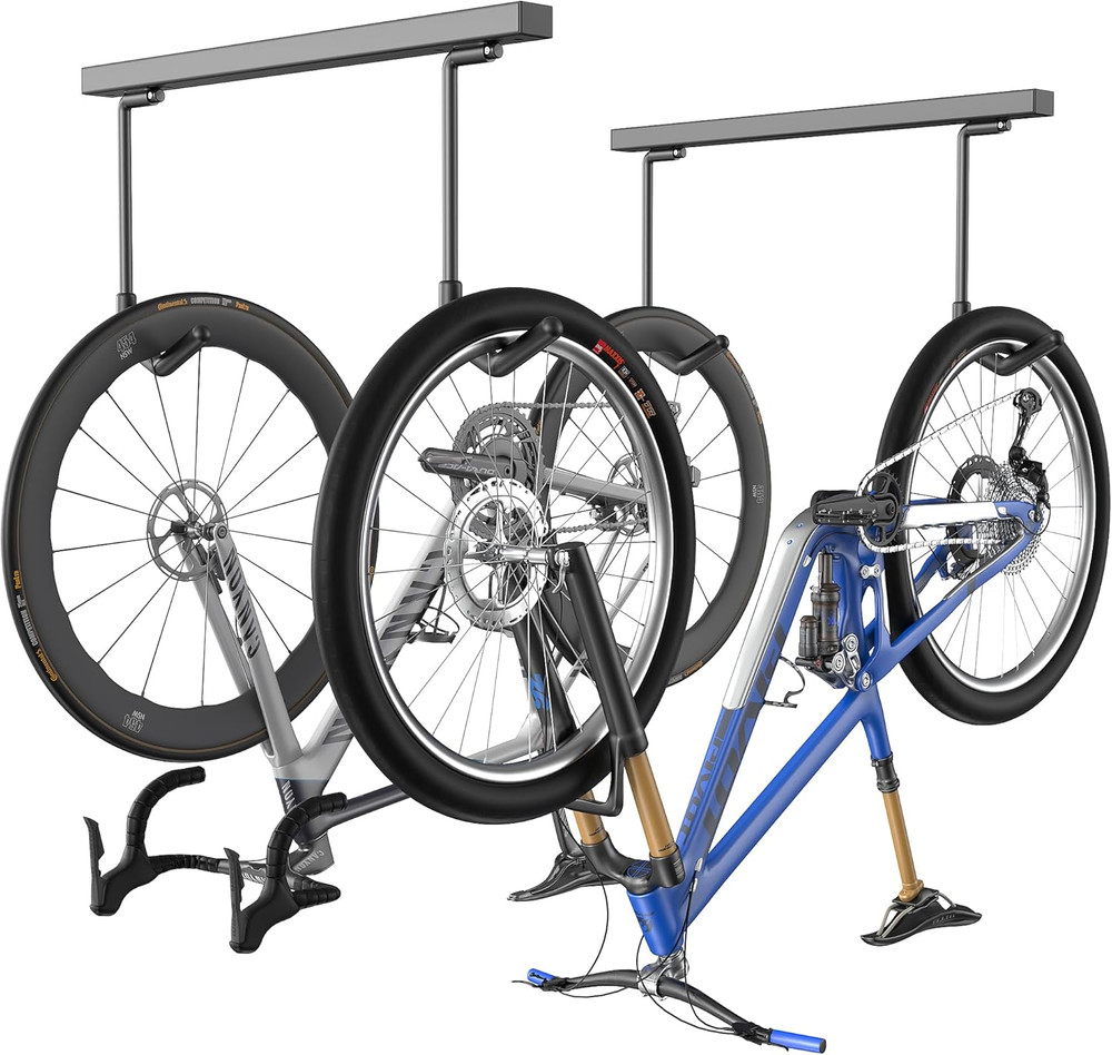 Space-Saving Ceiling Bike Rack for 2 Bikes Horizontally or 4 Vertically
