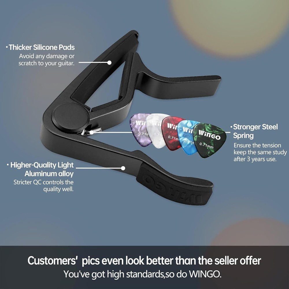 Luxurious Black Guitar Capo with Quick Release & 5 Free Picks - Versatile Fun