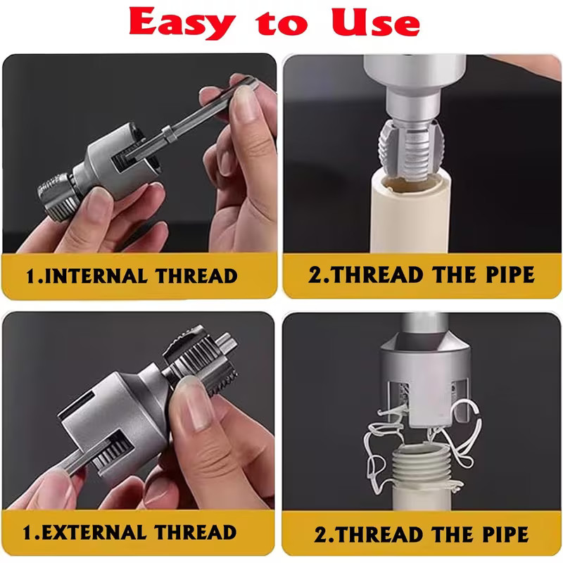 2x PVC Pipe Threader Kit - Dual-Function Internal & External Pipe Threading Tool