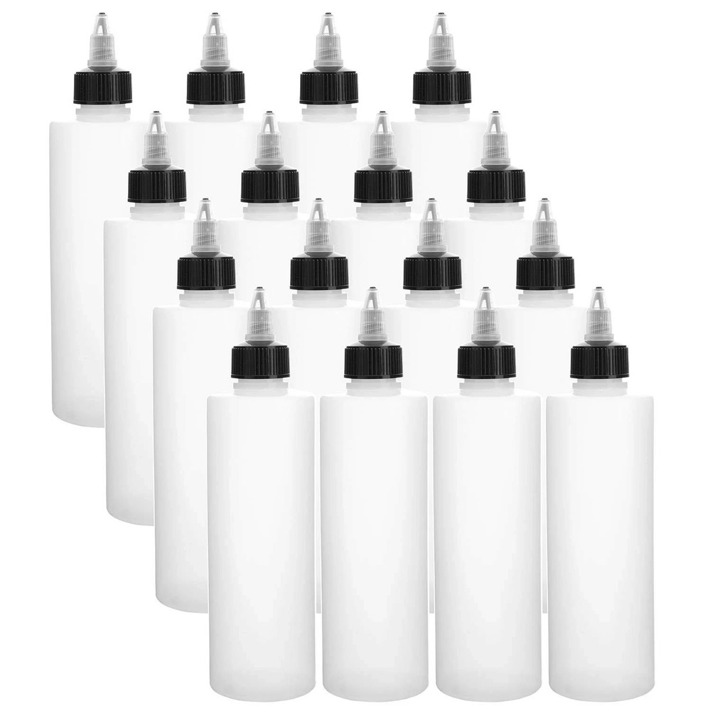 16 Pack 8oz Plastic Squeeze Bottles with Twist Top Caps Empty Dispensing