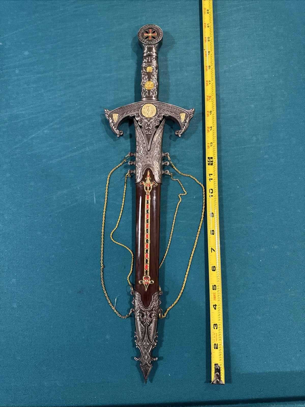 Ornate Templar Crusader Fantasy Dagger Serrated Blade with Jeweled Scabbard