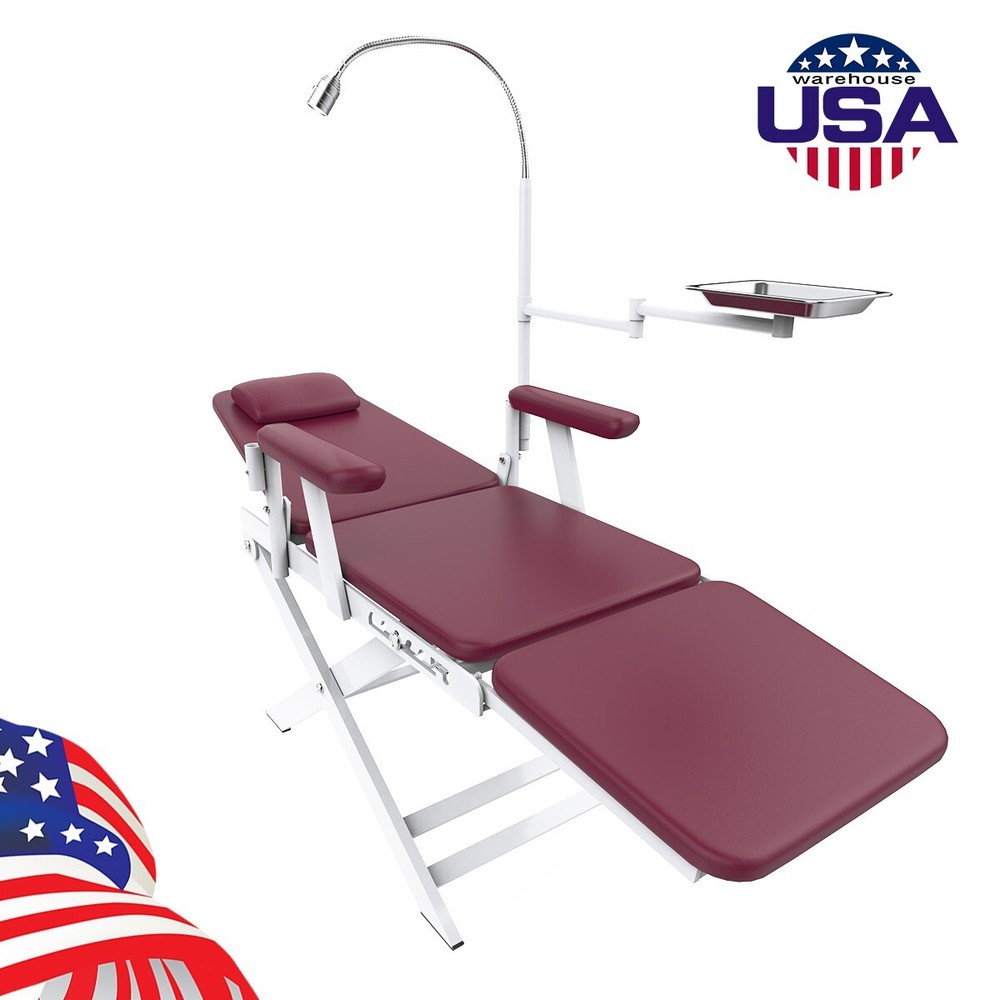 Dental Portable & Practical Adjustable Folding Chair With LED Light + Tray Ruby