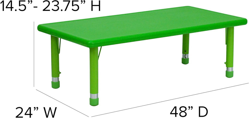 Height Adjustable Green Plastic Activity Table - 24''W x 48''L