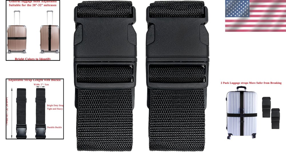 Lightweight 2 Pack Suitcase Belts: Adjustable Travel Straps with Quick Release