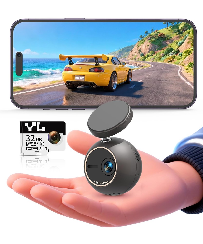 Dash Cam 2K with Voice Control,Mini Spherical Front Dashcam, 360° Rotatable M...