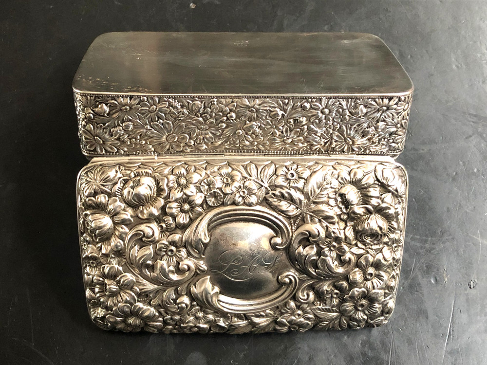 Antique Gorham Cluny Pattern Sterling Silver Rectangular Hinged Box, 177 Grams.