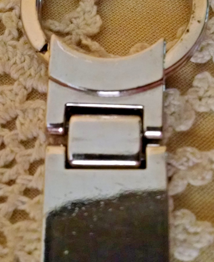 BMW Keychain Silver Metal Logo Enamel Medallion Link Used Rectangular Blue White