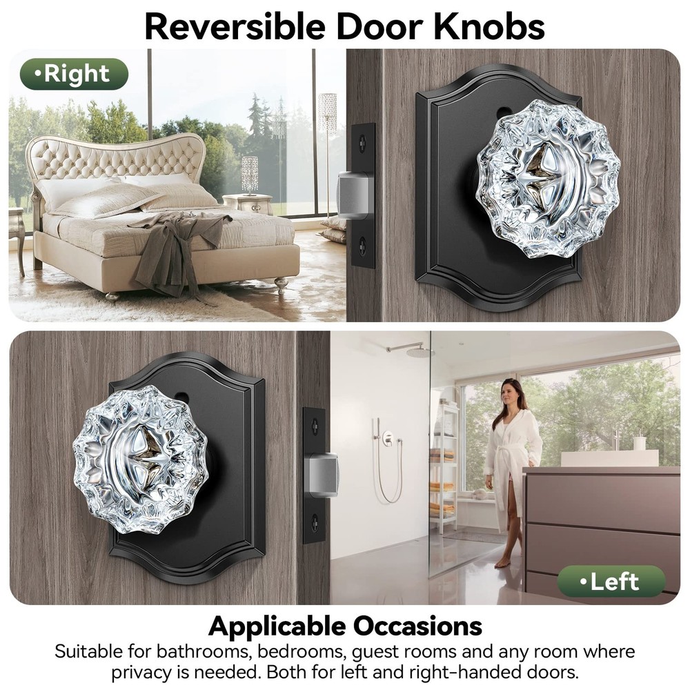 Glass Door Knobs Interior, 6 Pack Crystal Door Knobs with Lock for Privacy Us...