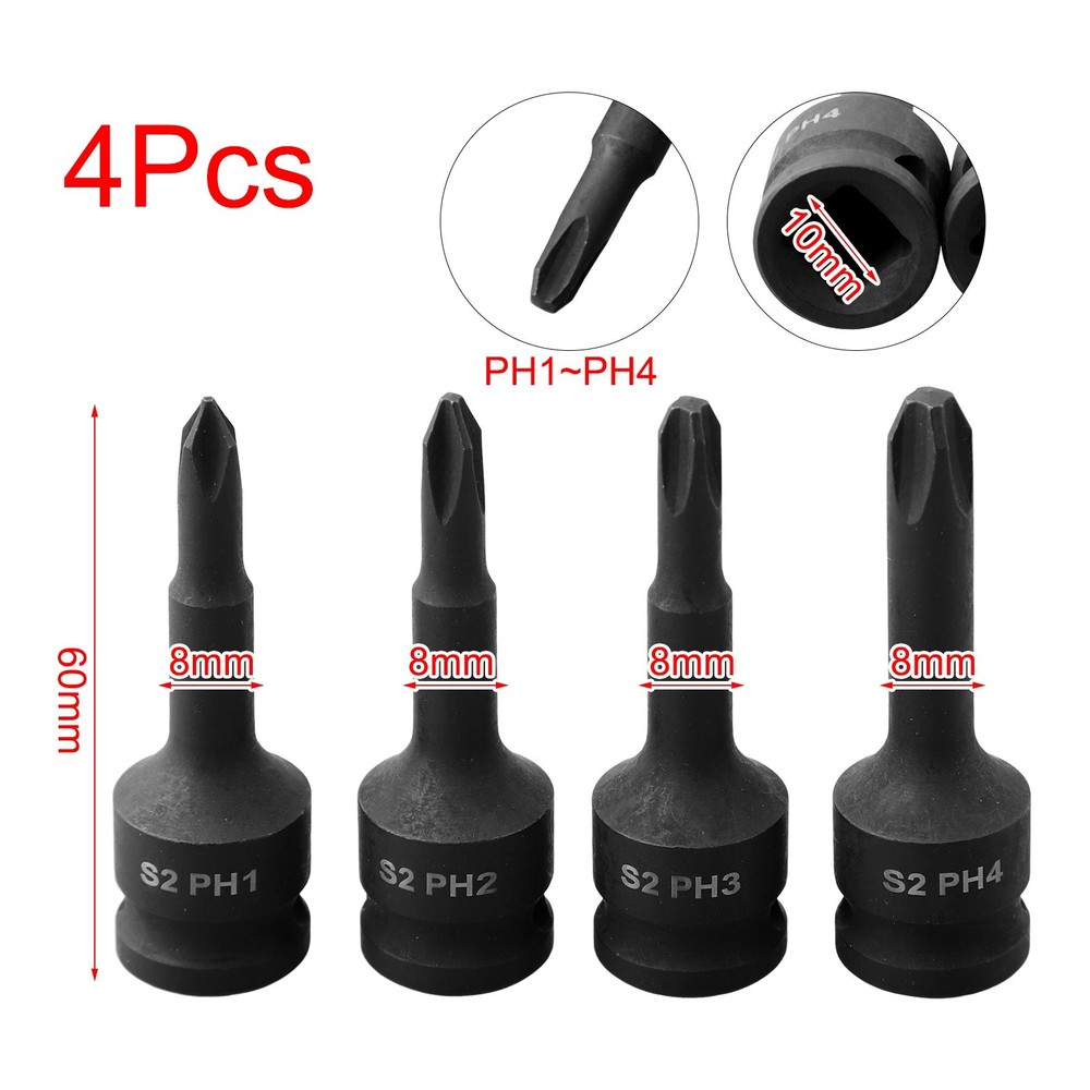 3 8inch Corss Screwdriver Bit Drive Socket Adapter Head PH1 PH2 PH3 PH4
