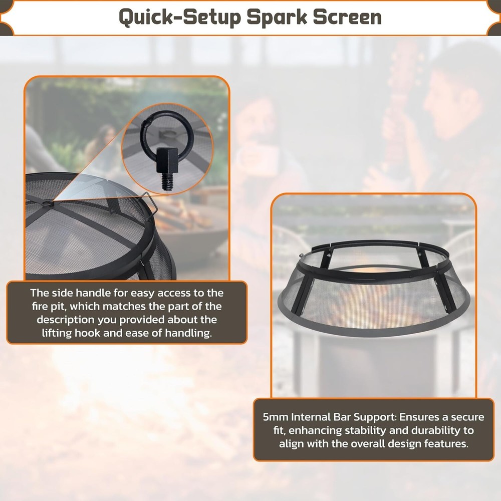 FEBTECH 36" Fire Pit Screen Round for Outdoor Fire Pits & Fire Pit Insert Liner