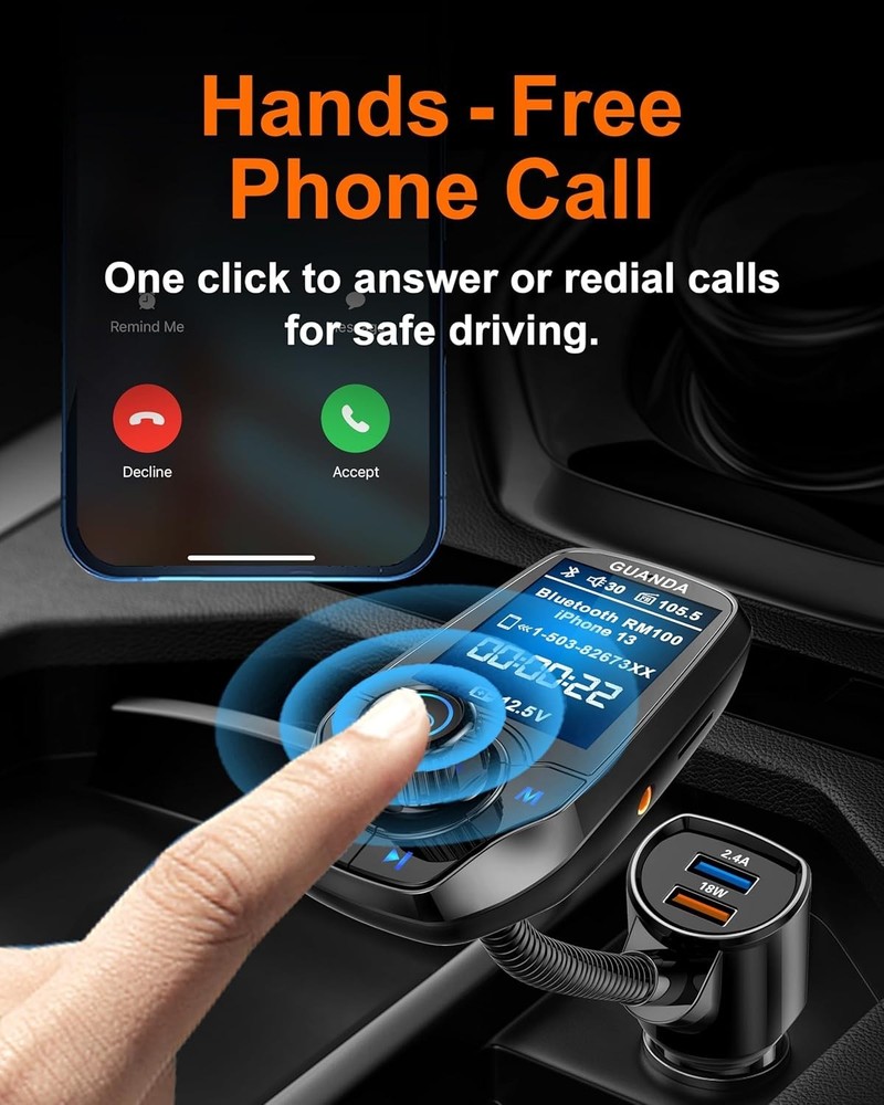 4-in-1 Bluetooth Car Transmitter with Hands-Free Call