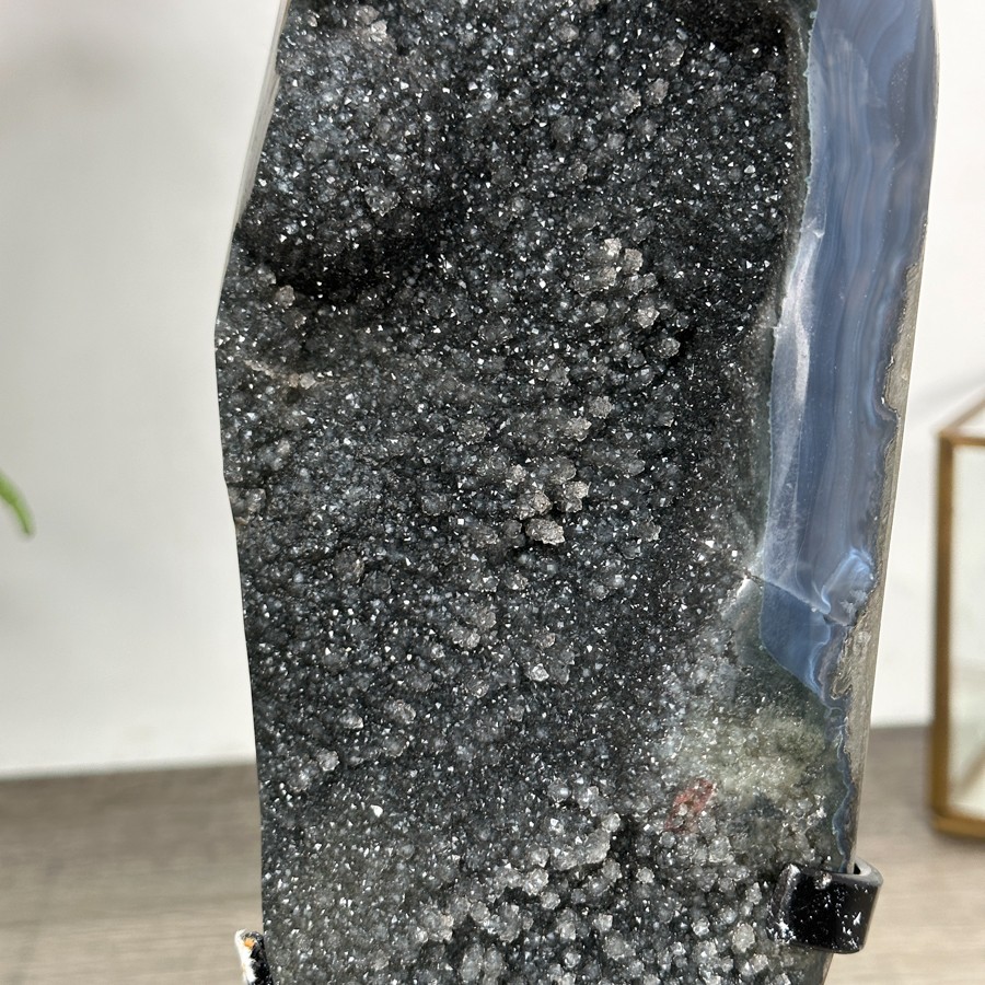 Unique Agate Geode with Dark Druzy Crystals. MWS2827