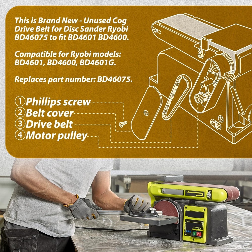 Cogged Drive Belts for Ryobi Disc Sander Models - Easy Installation, 2-Pack