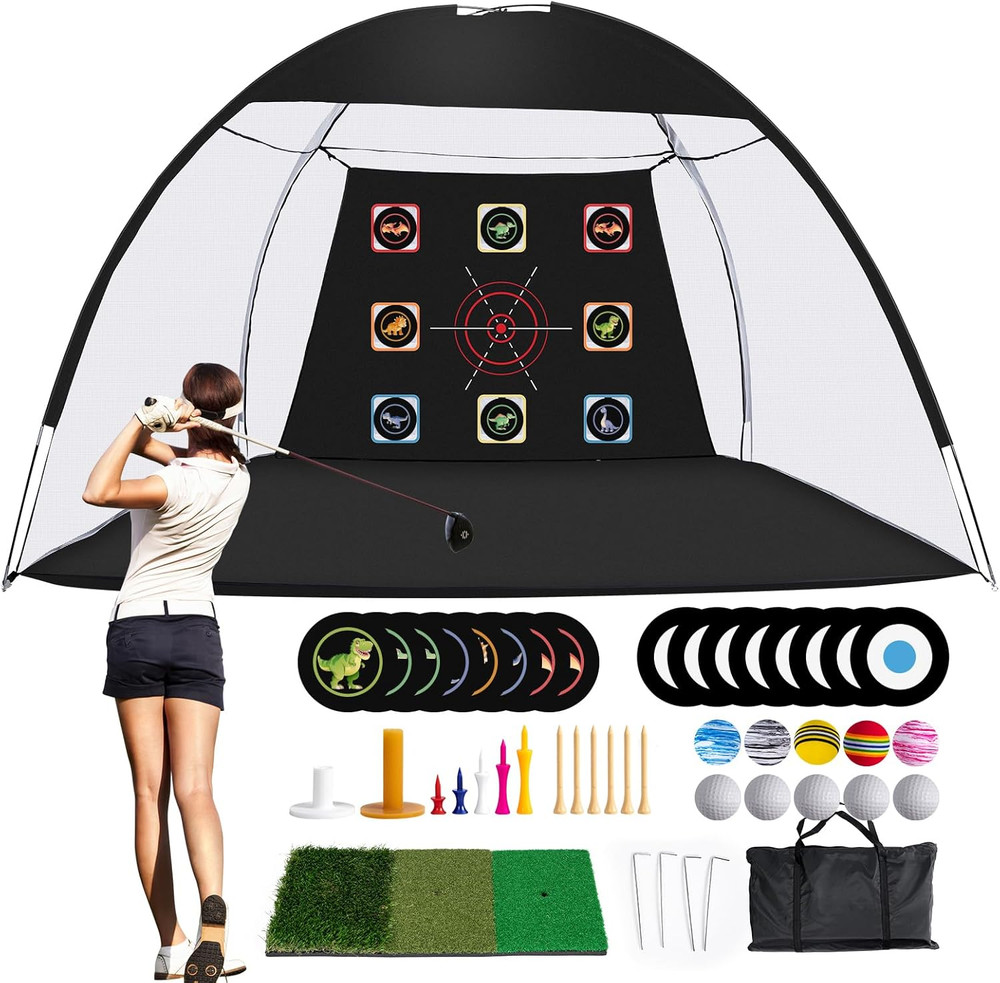 10x7ft Golf Practice Net with Mat - Indoor/Outdoor Hitting & Driving Solution
