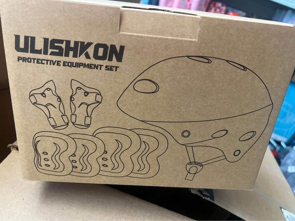 Toddler-Kids Ultralight Black Helmet with Knee-Elbow-Wrist-Pads