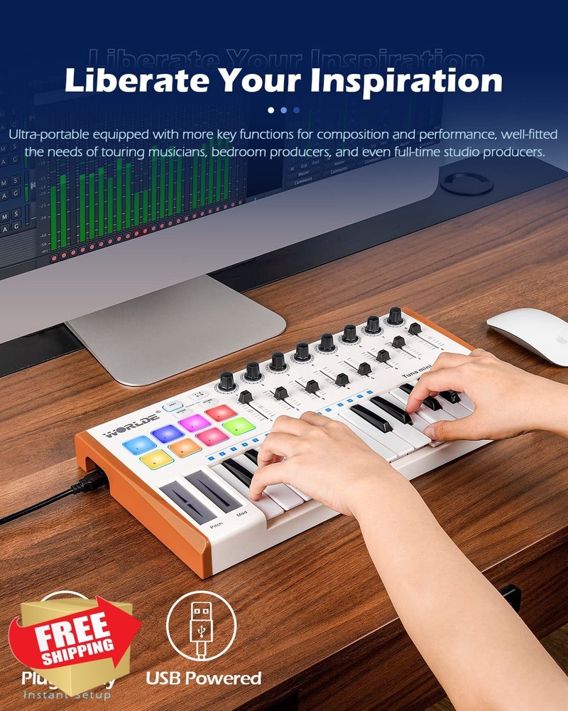 Worlde Tuna Mini 25 Key MIDI Keyboard Controller White
