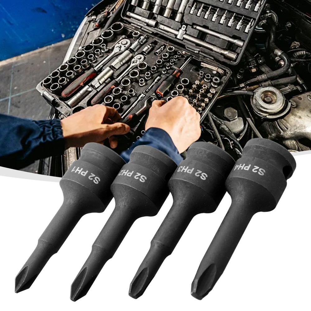 3 8inch Corss Screwdriver Bit Drive Socket Adapter Head PH1 PH2 PH3 PH4