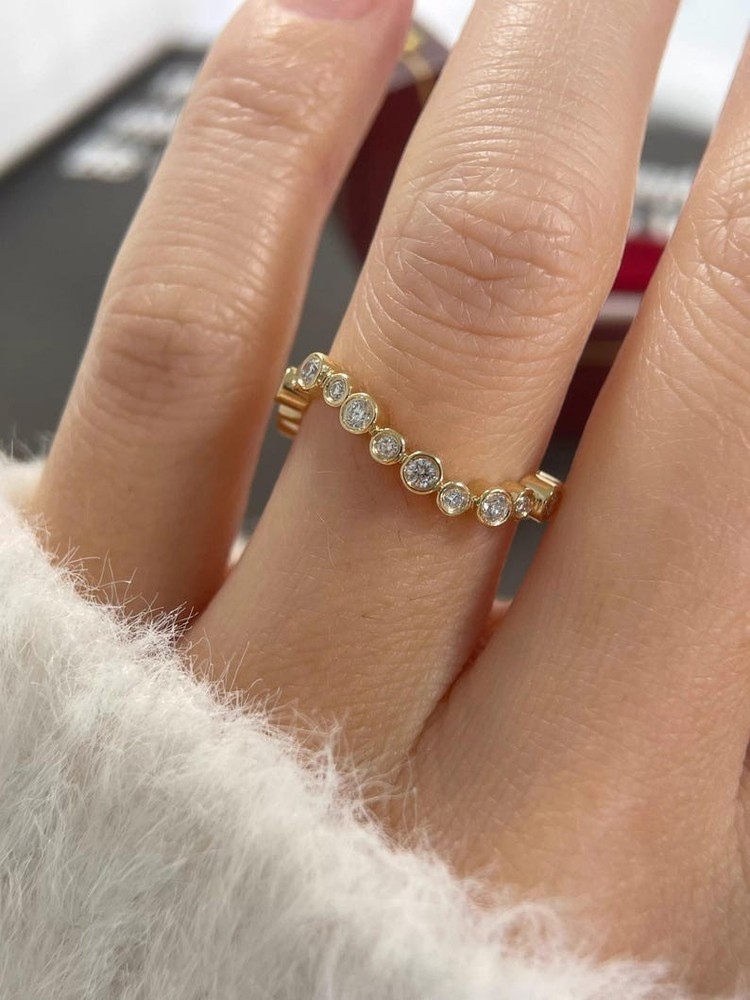 0.33CT Bezel Bubble Wave Moissanite Ring Curved Stackable Half Eternity Band