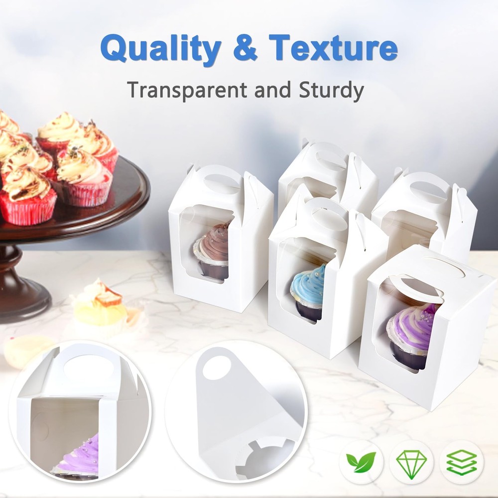 Cupcake Boxes 12 pcs, Individual Cupcake Containers White