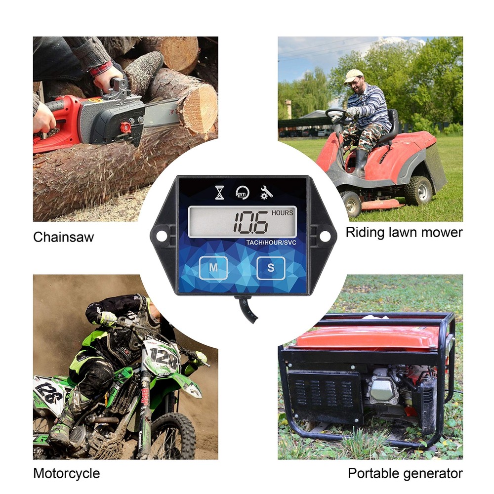 Small Engine Hour Meter Digital Tachometer Maintenance Reminder Battery Repla...