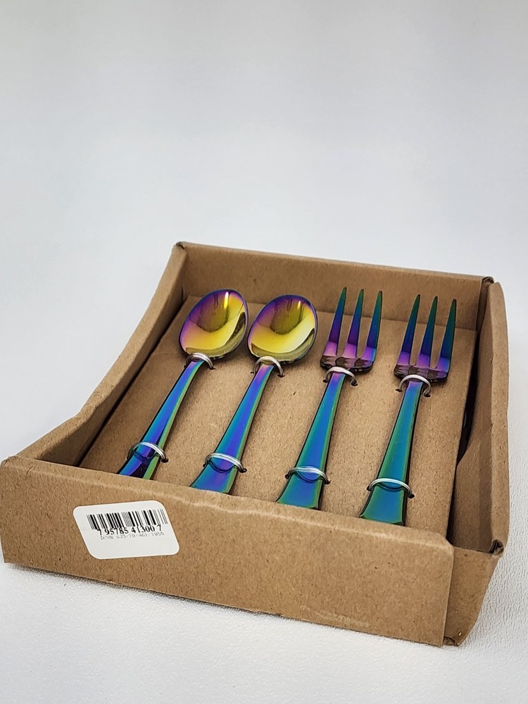 Thirstystone 4-Pc. Cocktail Fork & Spoon Set, Iridescent Finish