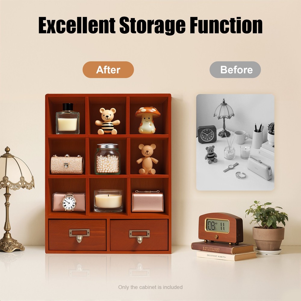 9-Cube 2 Drawers Pine Storage Organizer Display Cubby-style Shelf Brown