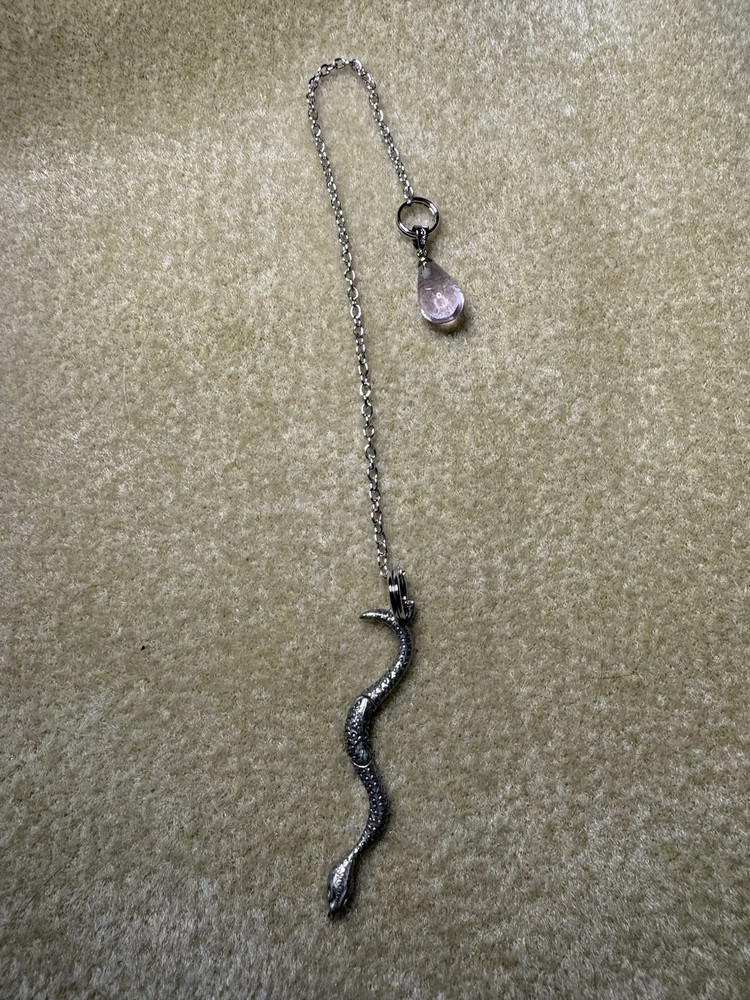 Pewter Snake Pendulum Amethyst Teardrop Hinged Serpent Dowsing Tool