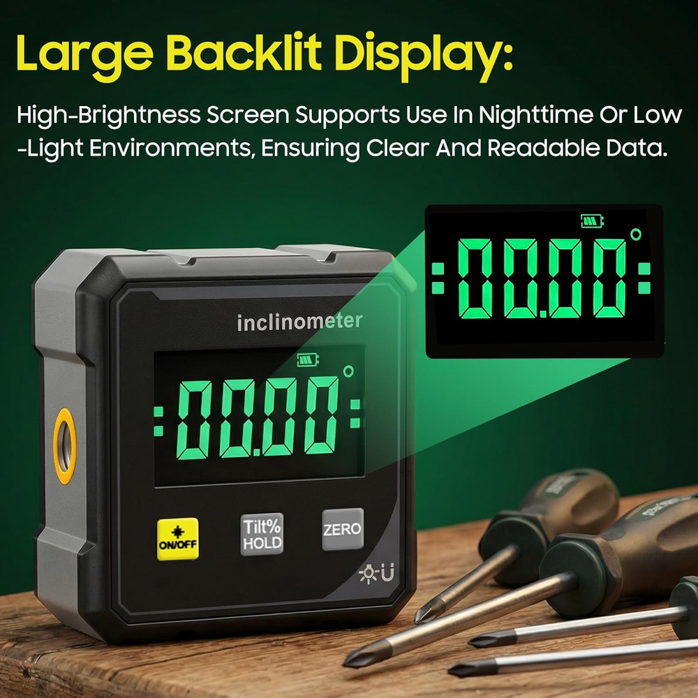 Digital Angle Finder Protractor Tool, 4×90° High Accuracy Measuring Tool with La