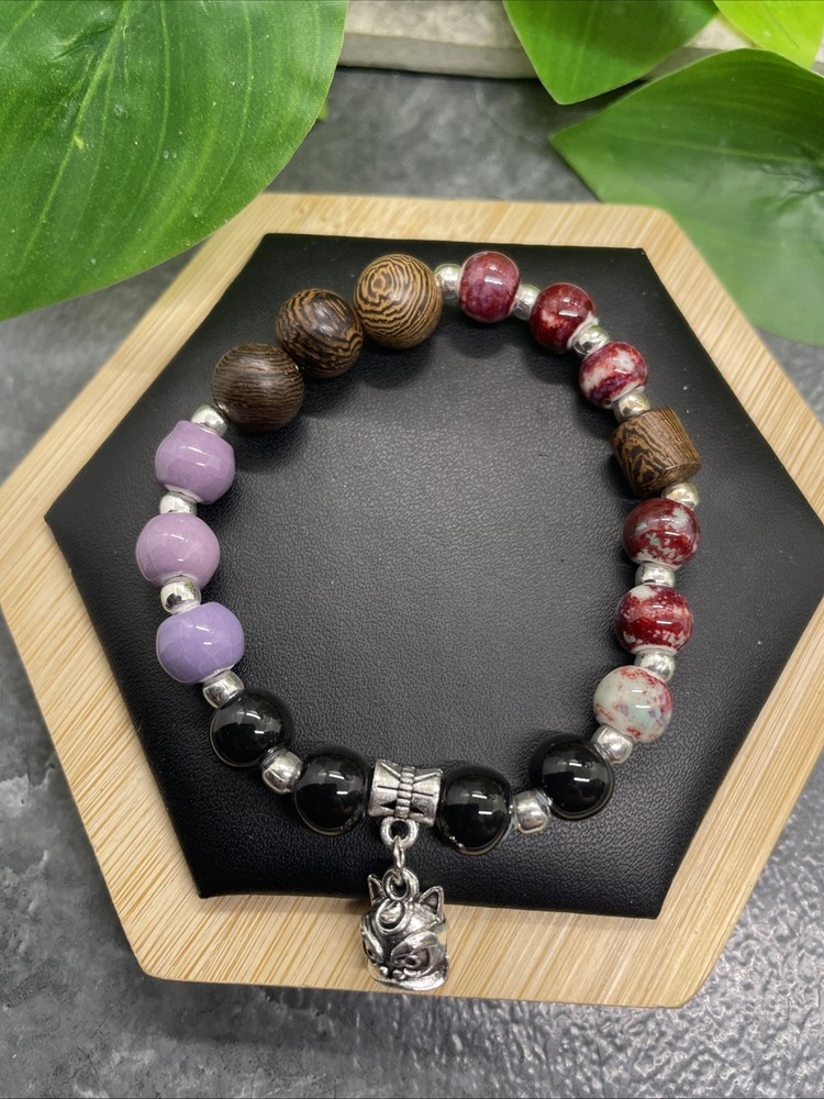 Handmade Ceramic Bead Beaded Stackable 6.25” Plus Stretch Bracelet New B325