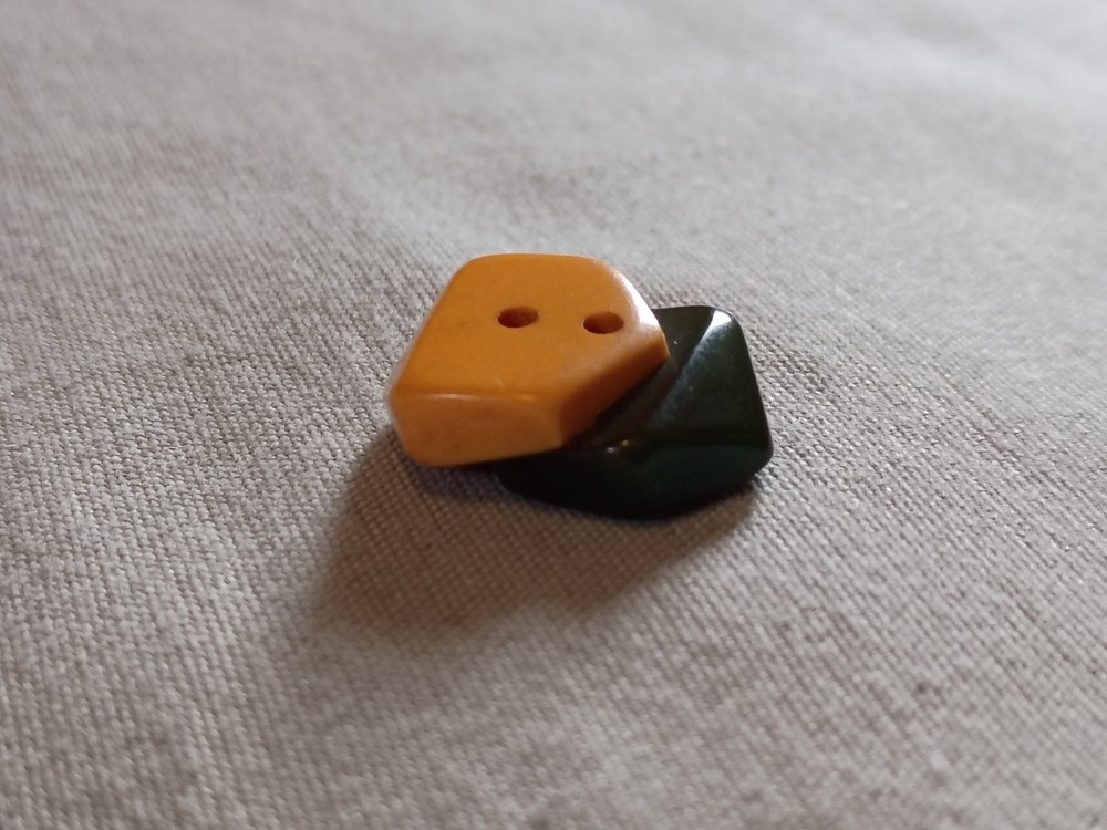 Vintage Green and Butterscotch Bakelite Button.