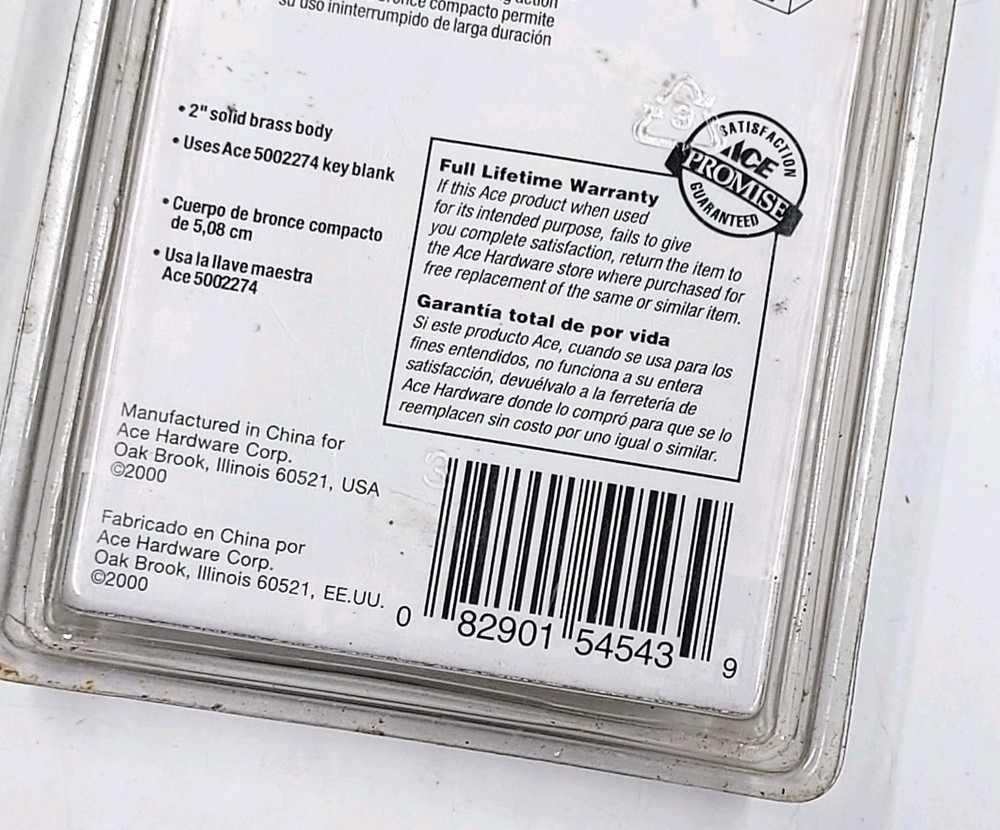 Ace Hardware Solid Brass Body High Security Lock Padlock 54543 - 2”