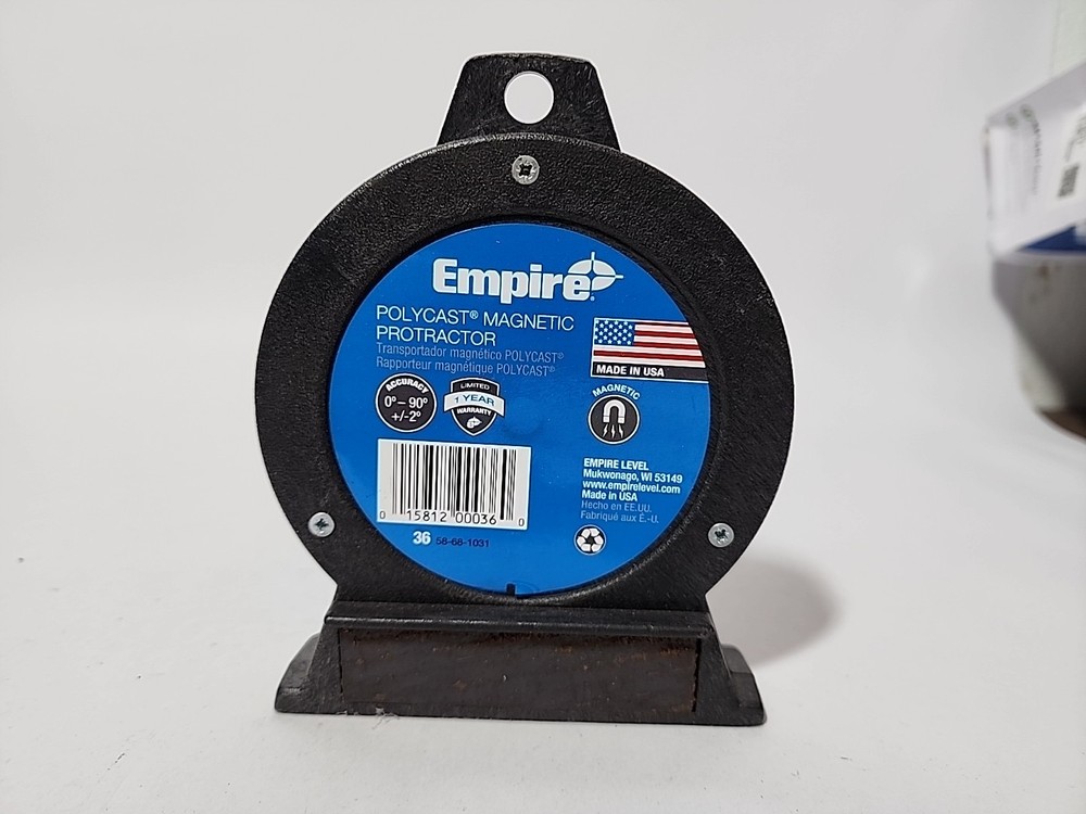 Empire 36 Magnetic Polycast Protractor – 360° Dial, Adjustable Pointer