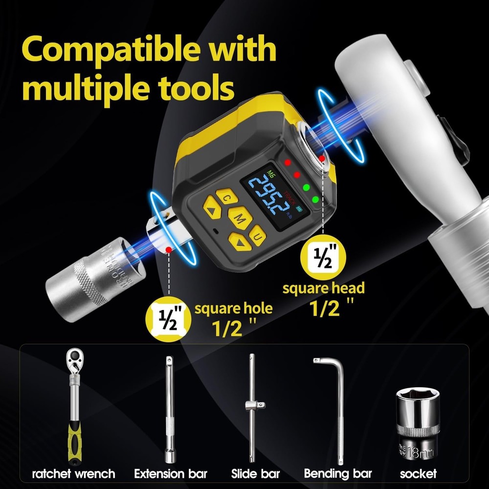1/2" Drive Digital Torque Adapter Set 15-295 Ft-Lb Range ±2% Accuracy Certified