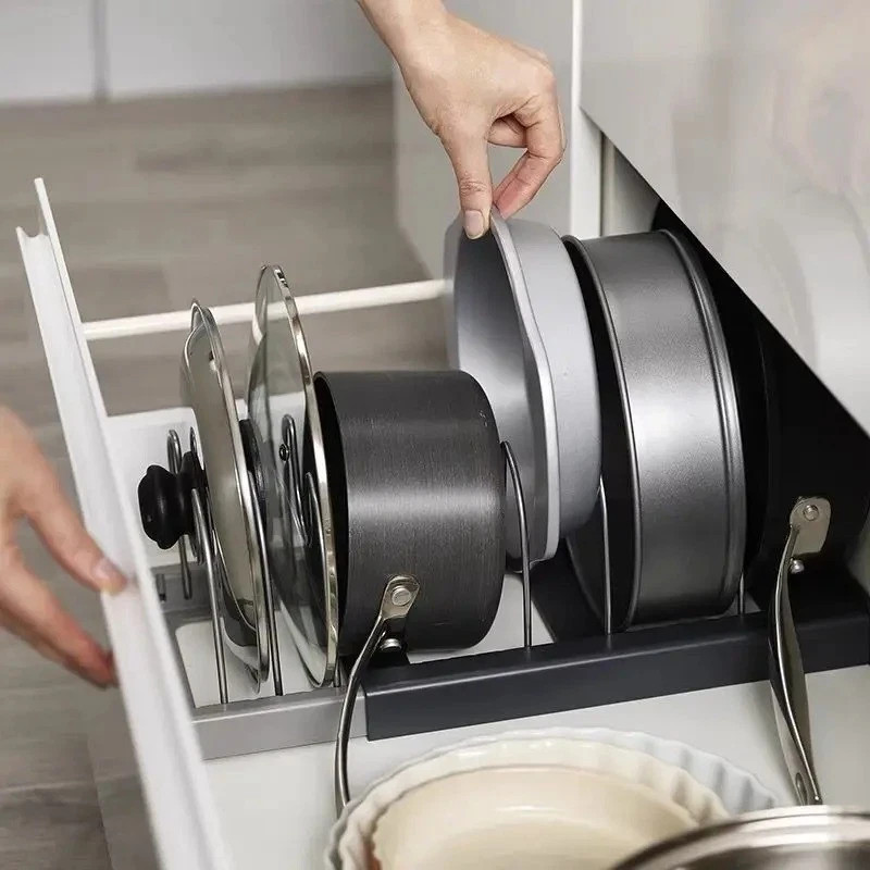Expandable Adjustable Kitchen Organizer Rack for Pot Lids, Pans, Plates Cabinet
