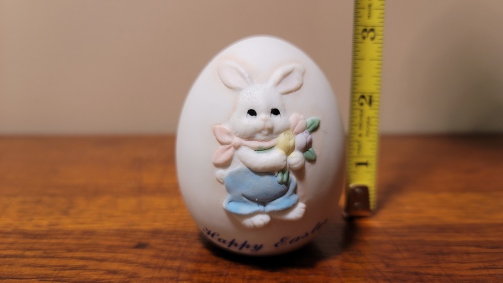 Ceramic Easter Egg Decoration With Bunny And Happy Easter Wording. 3in Tall