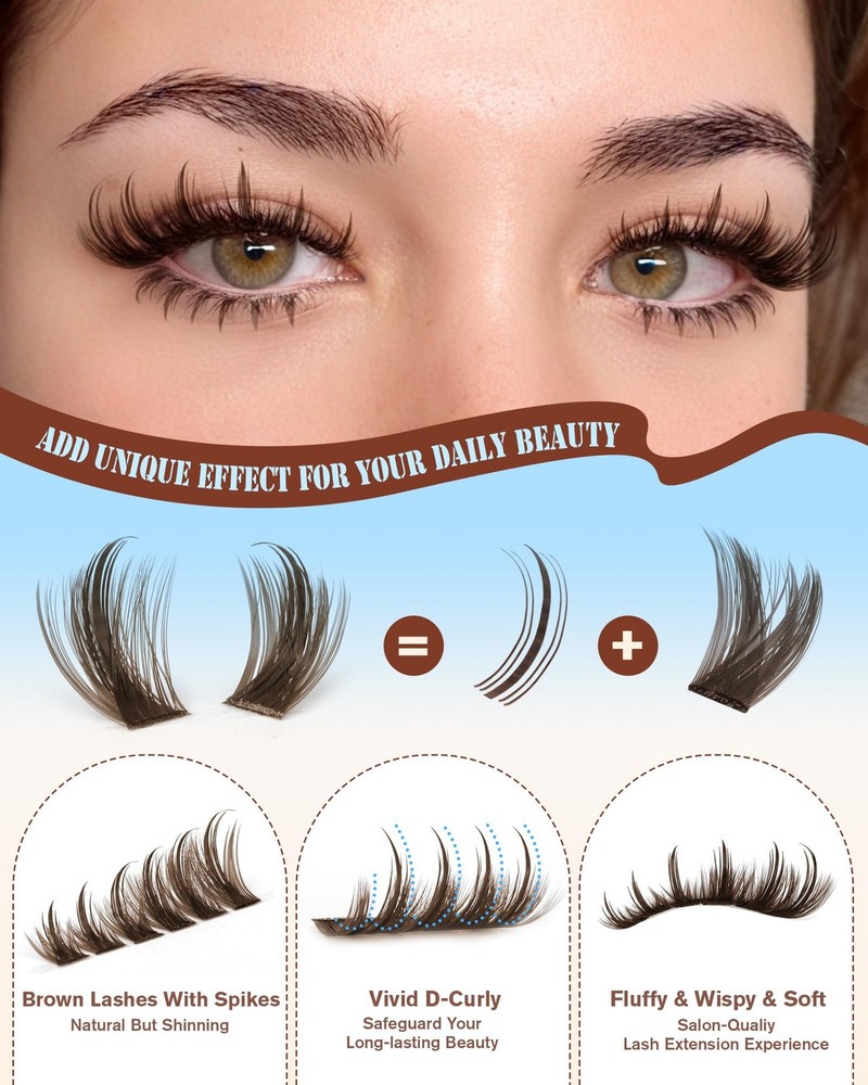 Brown Lash Clusters With Spikes Bottom Eyelash Wispy Cluster