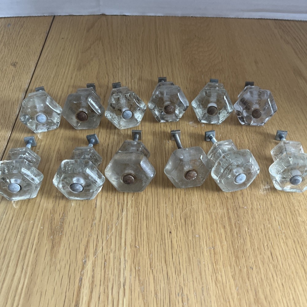 12 Antique Crystal clear glass door knobs/ pulls