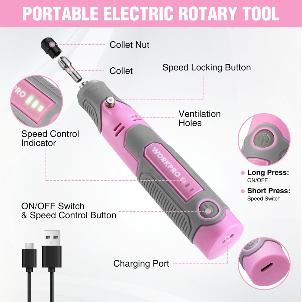 WORKPRO Cordless Rotary Tool Kit 3 Variable Speed Rotary Tool w/71pc Accessories