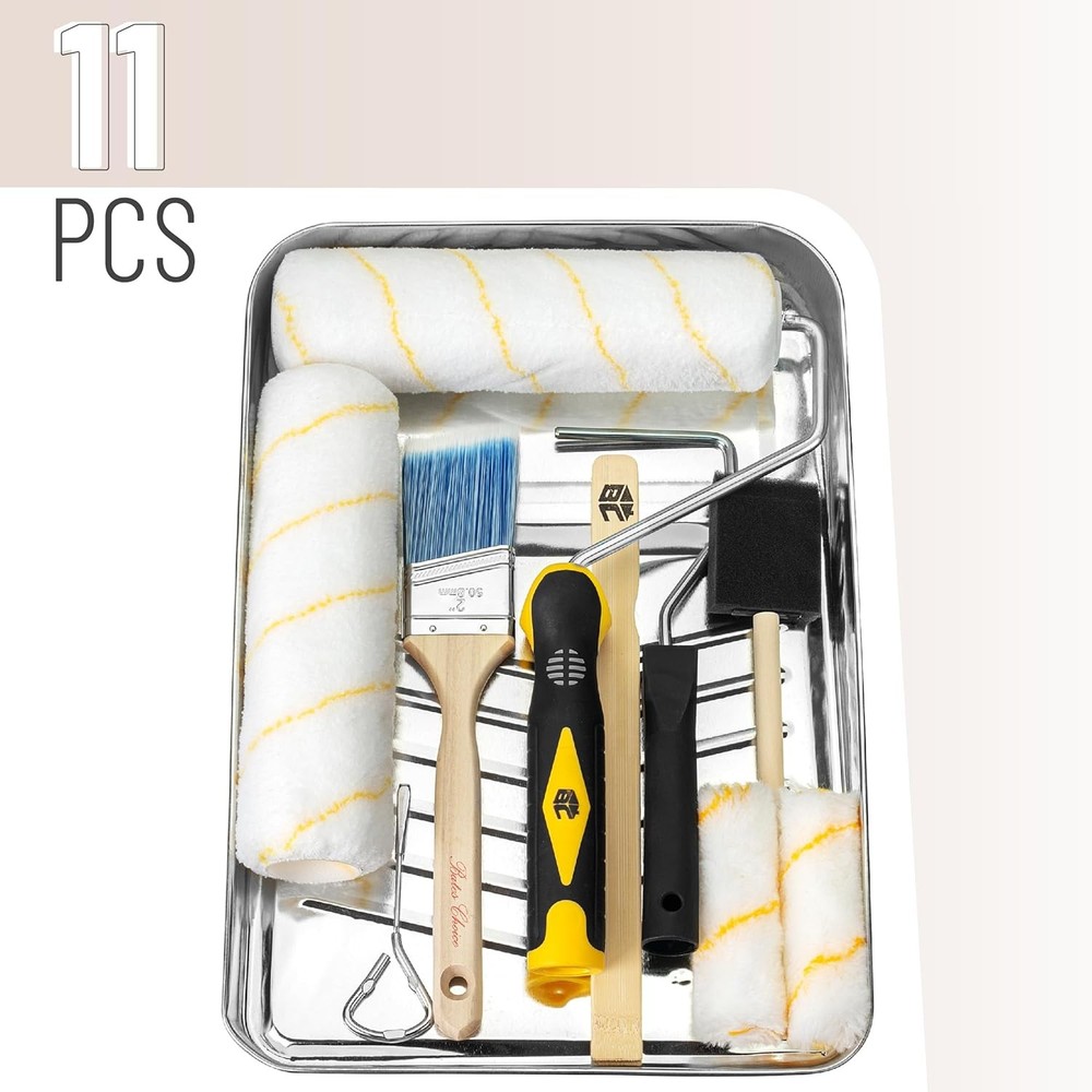 Bates Paint Tray Set - 11 pcs Kit with 9" & 4" Rollers, Small Roller, Trays & Co