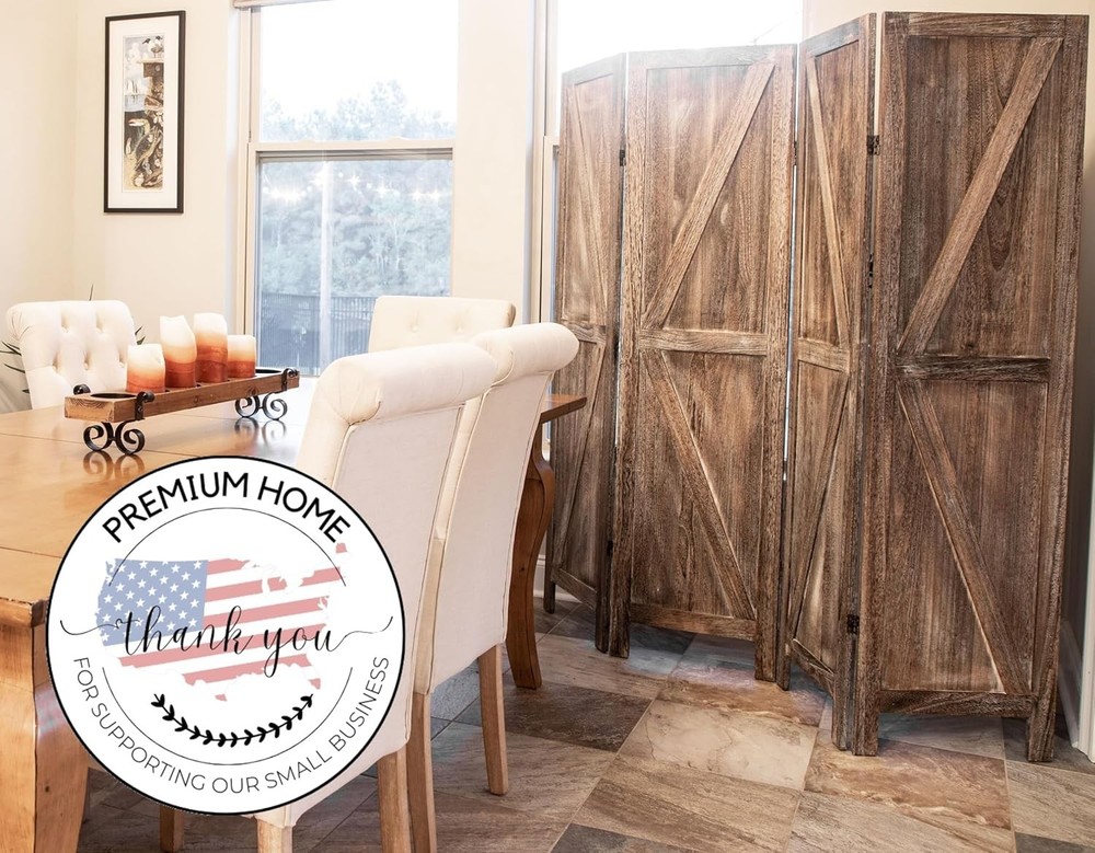 4-Panel Folding Privacy Screen - Rustic Barn Door Style, Portable Design