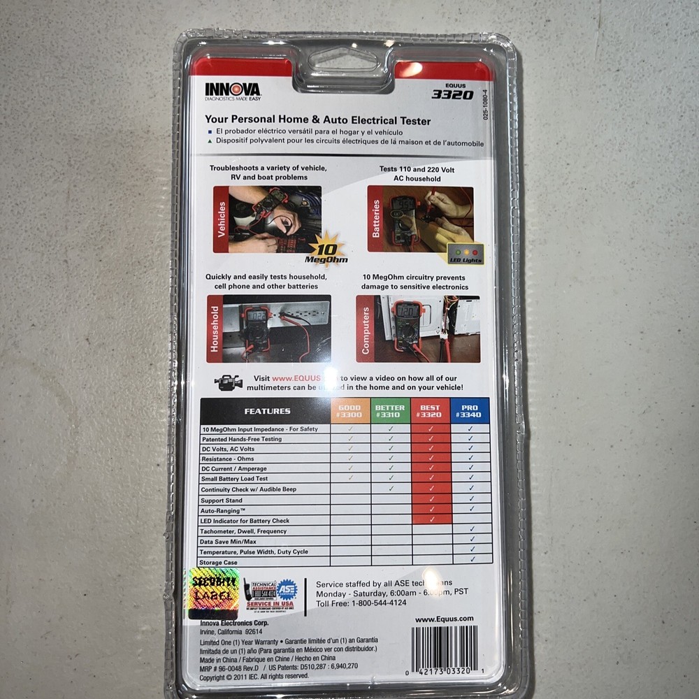 Innova 3320 Auto-Range Digital Multimeter (10 MegOhm)/UL, 9 Function