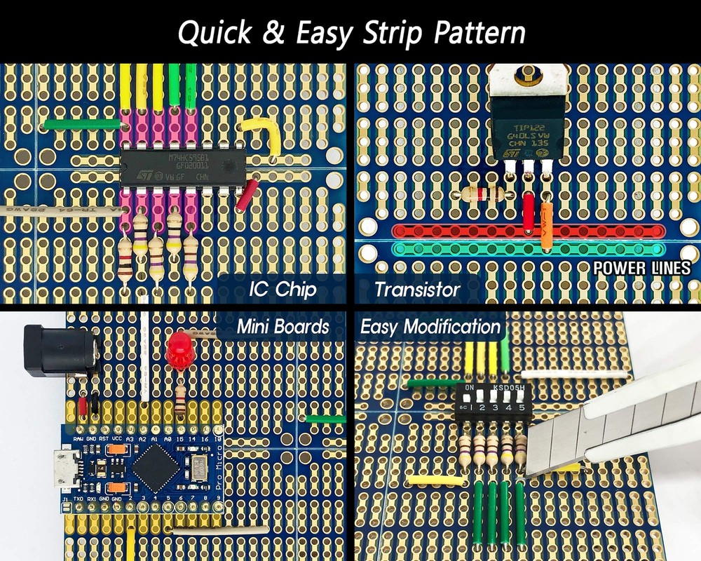 Snappable PCB Strip Board with Power Rails for Electronics Projects Compatibl...