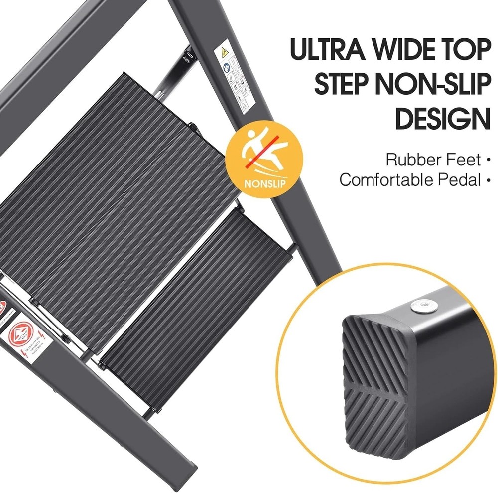 Versatile 2-Step Folding Step Ladder - Lightweight Aluminum & Safety Features