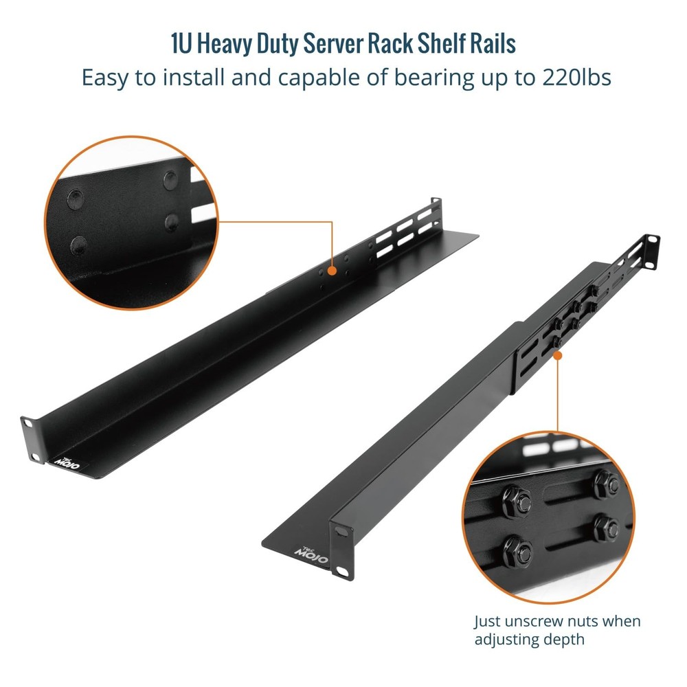 Tecmojo Universal 1U Rack Mount Rail,4-Post Fully Server Full Depth, Black